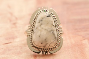 Genuine White Buffalo  Turquoise Sterling Silver Navajo Ring